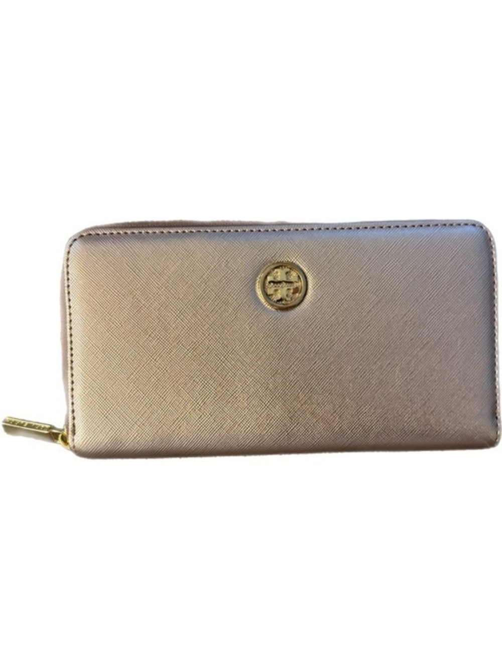 Tory Burch Metallic Blush Zip-Around Wallet with Gold Logo
